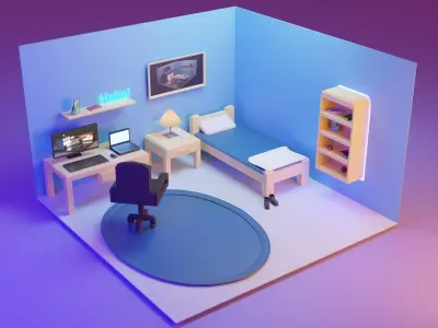 Bed Room Low-poly 3D model