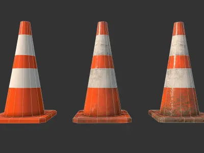 Traffic Cones Construction Set Low-poly 3D model