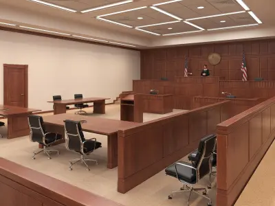  US Courtroom Room Interior with Female Judge Rigged 