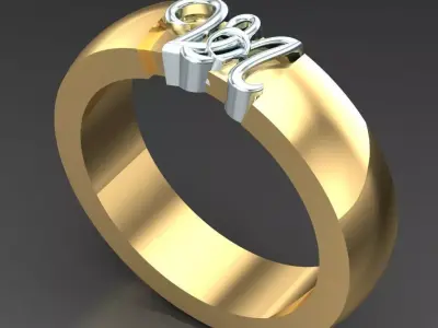 Light Gold Diamond Men Ring 2MR064 3D model