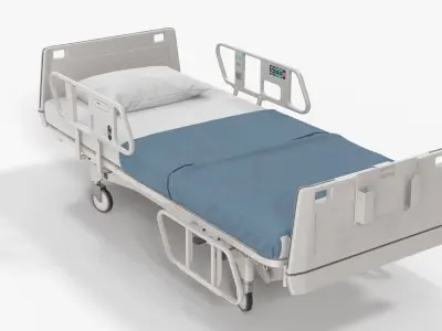  Hospital Bed with Adjustable Side Rails Rigged for Cinema 4D 
