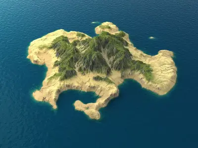 Tropical Island Terrain 4 Low-poly 3D model