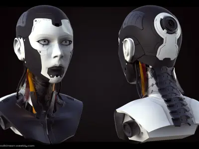 High Poly Female Cyborg Head 3D model