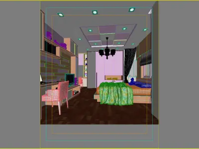 bedroom 4 with walls and wooden floors 3D model