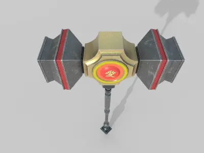 Hammer weapon with light Low-poly 3D model