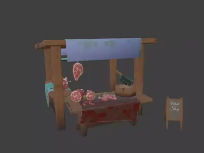 Stylized Butcher Stall Low-poly 3D model