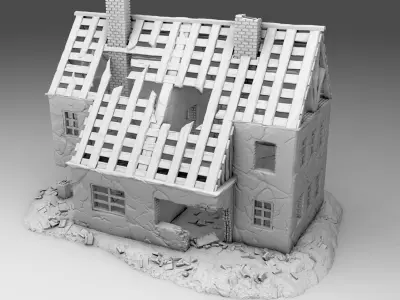 A ruined house with a leaky roof 3D print model