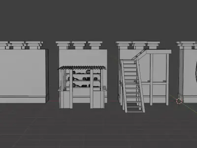 Medieval Walls and Gate  Low-poly 3D model