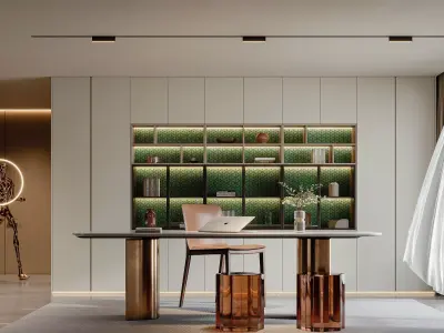 Modern Luxury Home Office with Designer Bookshelf 694 3D model