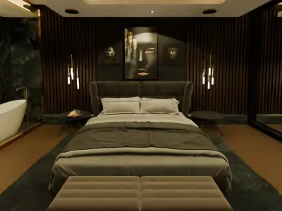 BedRoom vs Bath Interior with view to Lake 3D model