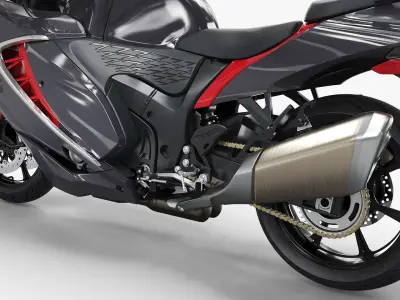  Suzuki Hayabusa Sportbike with Full Fairing and Red Trim Black Simplified 