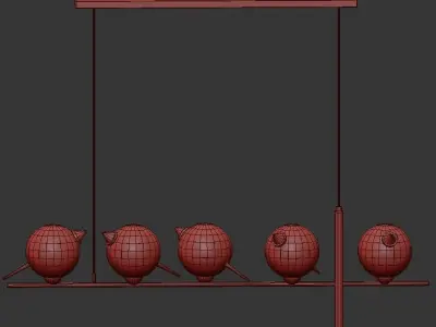 SIGRIN light fixture with five glass balls hanging from it 3D model