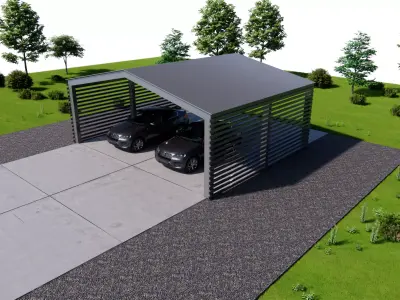 Modern Double Car Carport  Steel Frame Shelter Low-poly 3D model
