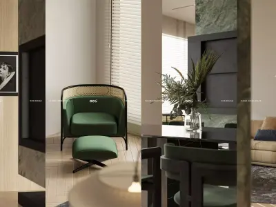 Living Room and Kitchen with Dinning Set Low-poly-130 Low-poly 3D model