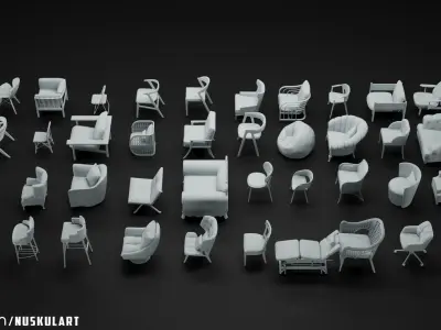 40 Different Chair and Armchair Diorama Collection Pack-Bundle 3D print model