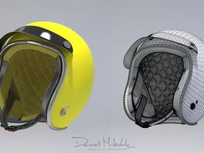 Yellow Retro Motorcycle Helmet 3D model