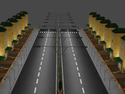 Building 3dmodel empty street at night Low-poly 3D model