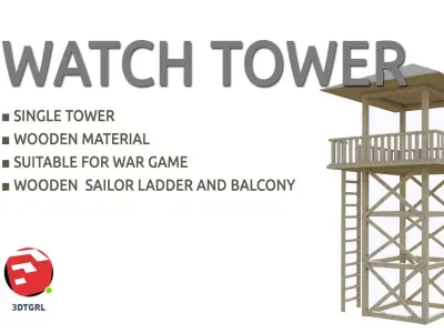TOWER-3-BALCONY wooden watch tower Low-poly 3D model