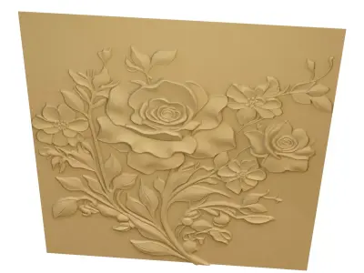 Modern Rose Flower Relief Wall Decor Set STL Mural CNC 387 3D model