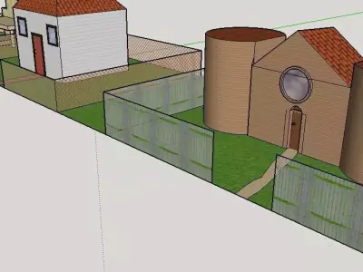houses house and fence 3D model