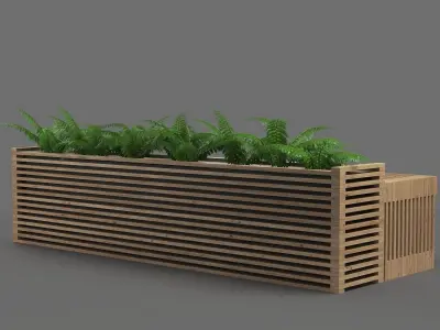bench602 wooden bench with plants 3D model