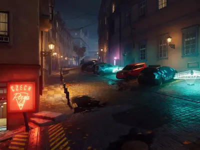 Cyberpunk Prague Street UE4 Low-poly 3D model