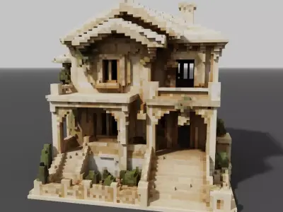 Abandoned Classic Voxel House Low-poly 3D model