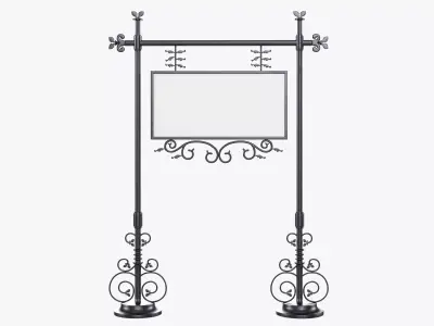 Forged column with hanging sign 07 3D model
