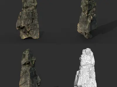 Low poly Gray Mossy Cliff Modular 211126 Low-poly 3D model