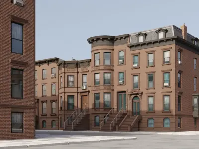 New York Brownstones - American Row Houses Pack Low-poly 3D model