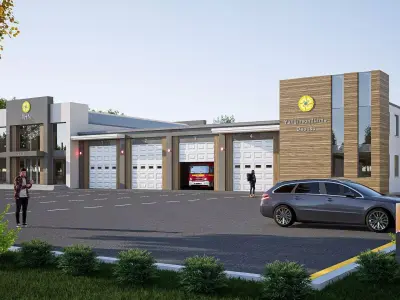 Fire station Low-poly 3D model