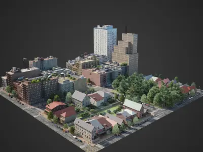Realistic City District A16-R17 3D model