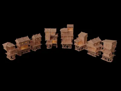 Marsh Settlement Tabletop Terrain 28 MM 3D print model
