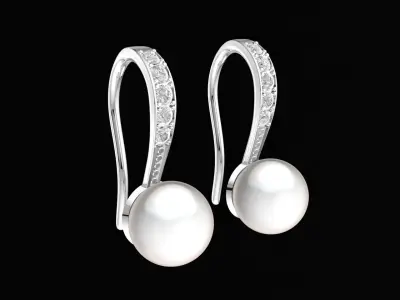 Pearl Drop Earrings with Pave Diamond Hook 36 3D print model