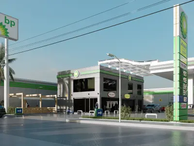 DETAILED GAS STATION FUEL STATION 3D model