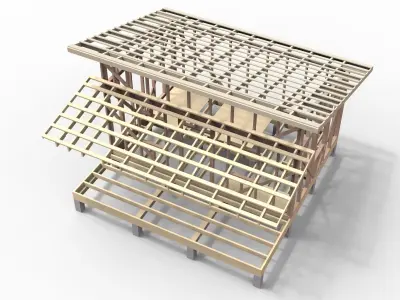 Wooden frame house Low-poly 3D model