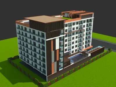 Condominium Apartment Complex with Swimming Pool 3D model