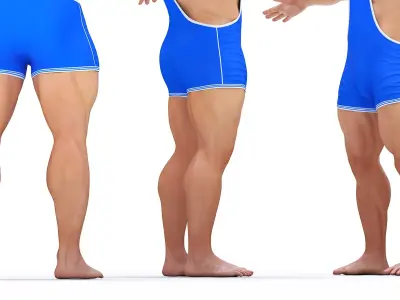  Bodybuilder in Blue Leotard Rigged for Cinema 4D 