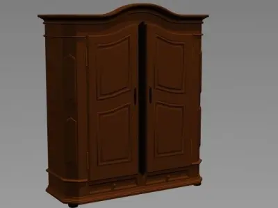 wardrobe wooden armoire with doors Low-poly 3D model