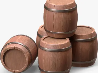 Wooden Barrel Low-poly 3D model