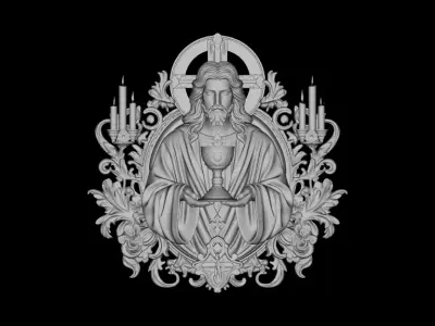 Baroque Jesus Chalice 3D Relief Model Christian Pendant STL 3D print model