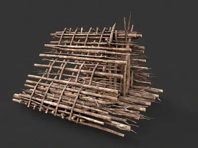 Primitive Wood Stick Jungle Shelter 1 Low-poly 3D model