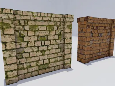 Brick wall Low-poly 3D model