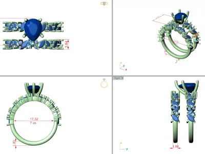 Pear Cut Floral Halo Bridal Ring Set 3DM STL Model 3D print model