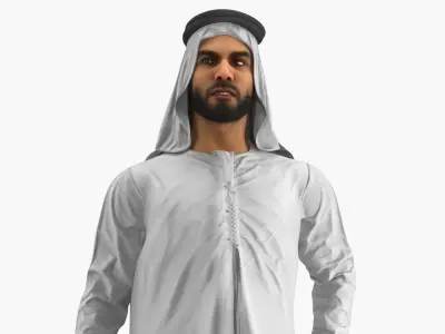  Arabian Man in Kandura Hand on Waist White 