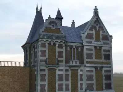 Abandoned Mansion back wall Free low-poly 3D model