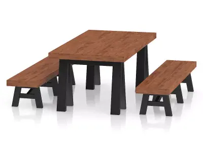 Wooden Table and Benches 3D model