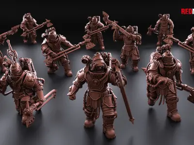 Solar Guard - Squad with Power Axes and Rotor Cannons 3D print model