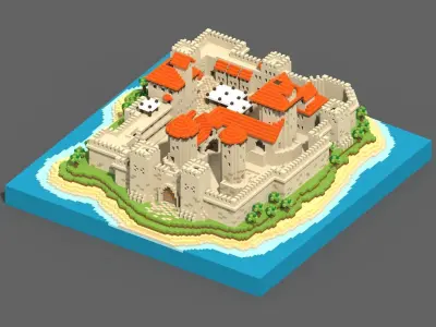 Voxel Castle Low-poly 3D model