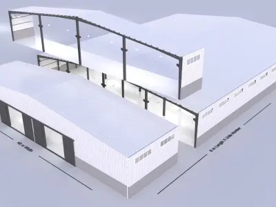 building hangar industrial 1 - 48m X adjustable length -  3D model
